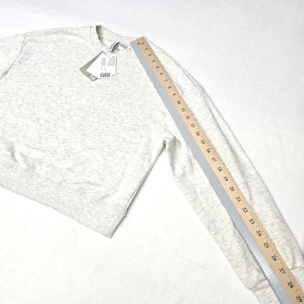 HM Divided Women Grey Heathered Recycled Cotton Cropped Sweatshirt Size S NWT